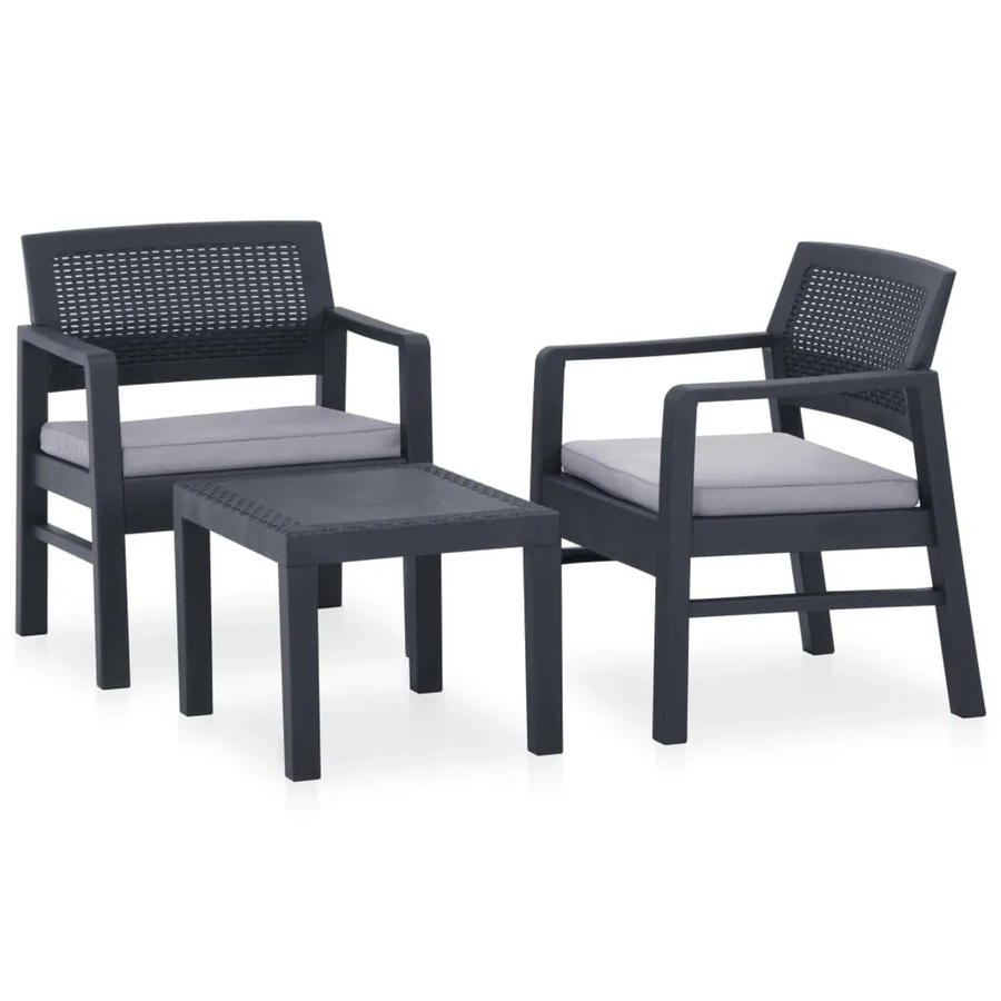 vidaXL 3-tlg Garten-Lounge-Set aus Kunststoff mit Auflagen in Anthrazit Grau - Bild 2
