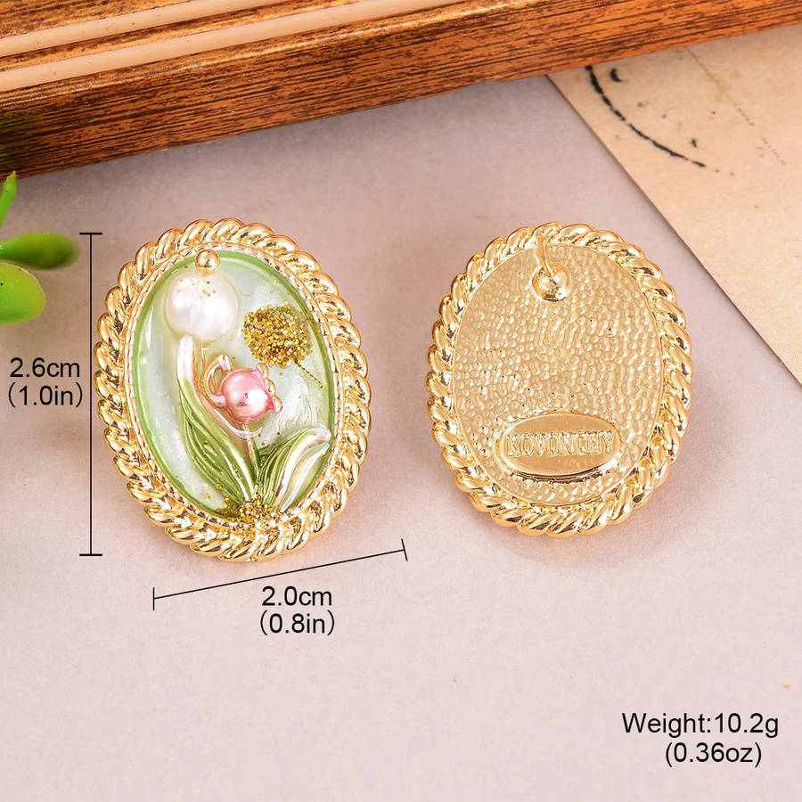 Kovonchy Ohrringe Emaille-Blumen, Oval, 18K Vergoldet, Damen - Bild 2