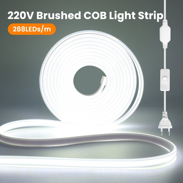 HEGEHE COB LED-Streifen IP65 wasserdicht mit EU-Schalterstecker, Warmweiß/Naturweiß, 220V - Bild 1