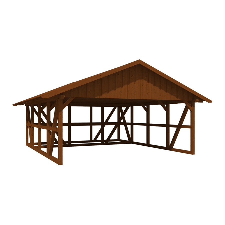 Skan Holz Carport Schwarzwald aus Fichtenholz mit Dachschalung, Abstellraum und Dachschindeln in Nussbaum Braun, B: 684 cm, T: 772 cm - Bild 2