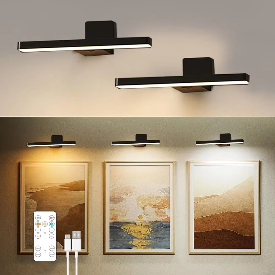 UMEXUS 2er Set LED Wandlampen kabellos mit 3000mAh Akku, USB aufladbar, Drei-Farben-Modus, Schwarz, Höhe: 24 cm - Bild 2