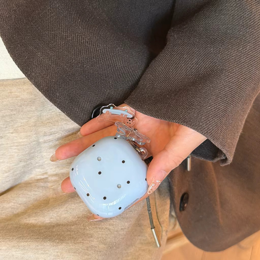Stoßfeste Schutzhülle für Samsung Galaxy Buds4 Pro, 3 Pro, 2 Pro, FE und Live mit blauem Polka Dot Muster und Dackel-Anhänger - Bild 3