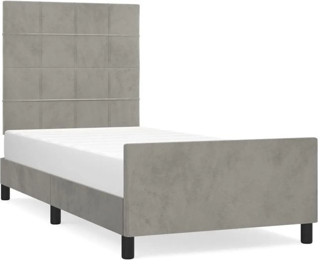 vidaXL Bettgestell mit Kopfteil aus Samt in Hellgrau, B/T/H: 100 x 203 x 128 cm - Bild 1