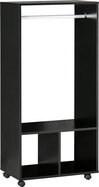 HOMCOM Mobiler Kleiderschrank mit Kleiderstange und Regalfächern in Schwarz, B/T/H: 60 x 40 x 128 cm - Bild 1