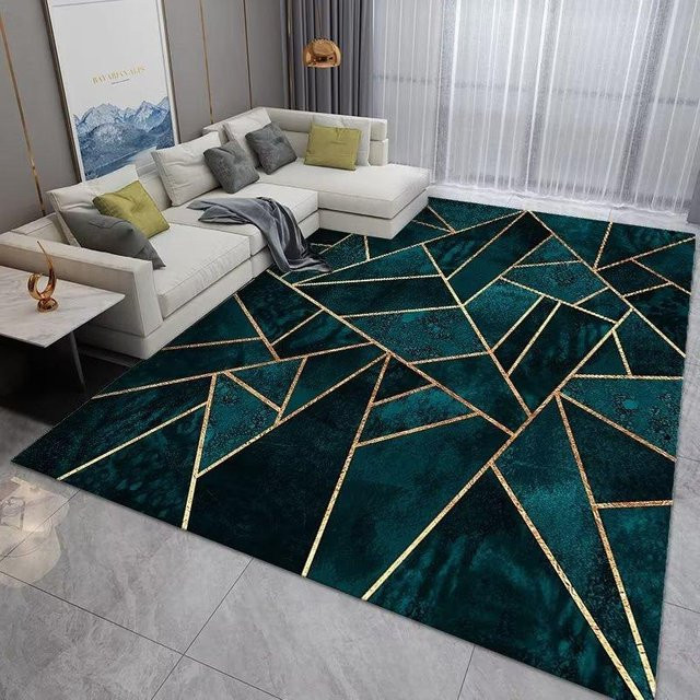 Karpetti Wohnzimmerteppich Modern Geometrisch in Grün und Gold, Waschbarer Flauschiger Teppich für Schlafzimmer und Wohnzimmer, B/T: 120 x 80 cm - Bild 1