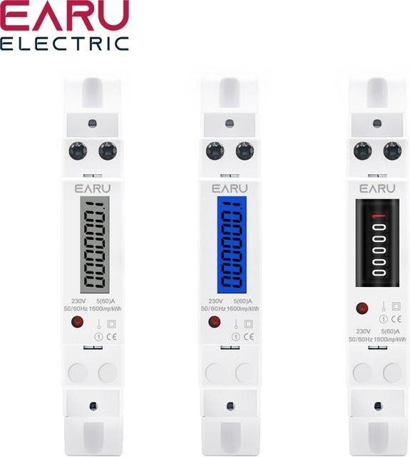EARU Hintergrundbeleuchteter Analog-Digitaler kWh Elektrischer Energieverbrauchsmesser Wattmeter für DIN-Schiene, 18mm, Weiß - Bild 1