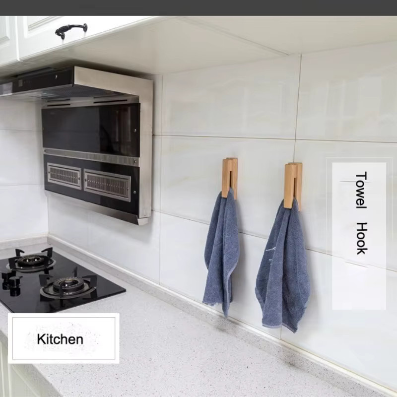 Rustikaler Wandhaken aus Holz in Braun mit selbstklebender Befestigung für Badezimmer und Küche - Bild 2