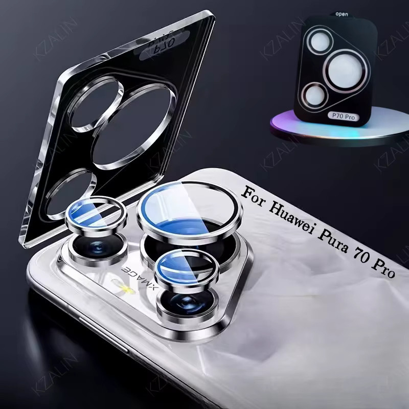Huawei Pura 70 Pro Kamera-Linsenschutz aus gehärtetem Glas mit Metall-Ring in Schwarz - Bild 3