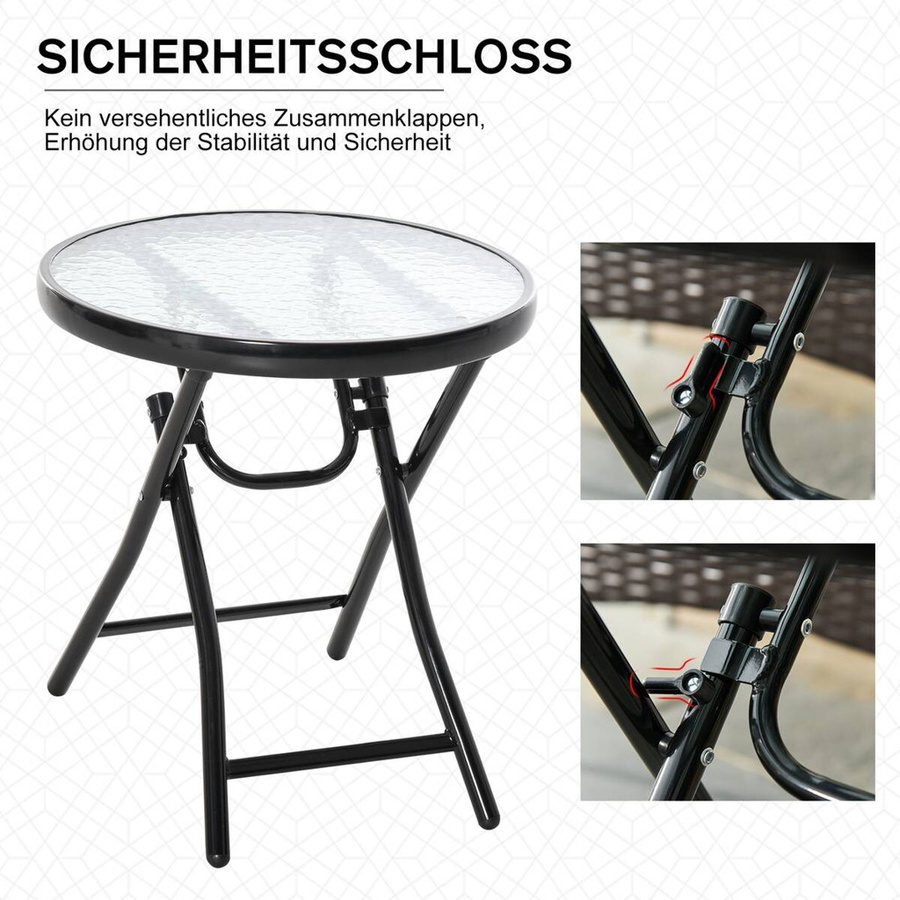 Outsunny Gartentisch rund mit Glasplatte in Wasserrippel-Optik, schwarz, Metall, Durchmesser: 45 cm, Höhe: 50 cm - Bild 3