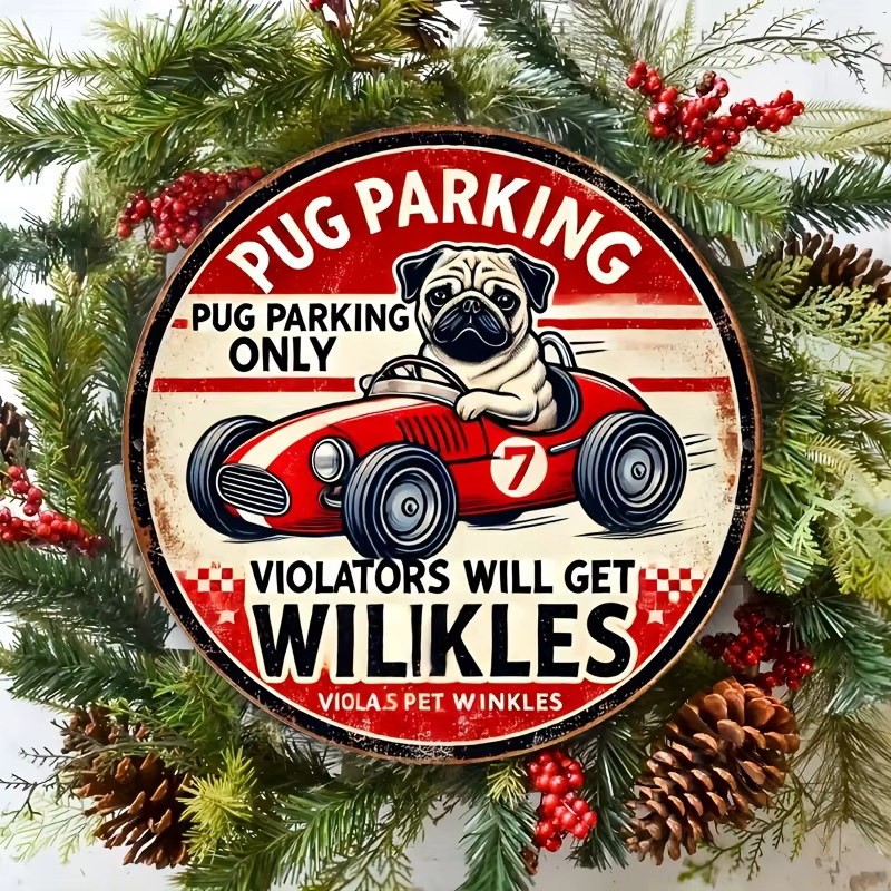 Potdemiel Rundes Metallschild Pug Lover's Delight Vintage Wanddeko Aluminium Durchmesser: 19,81 cm - Bild 5