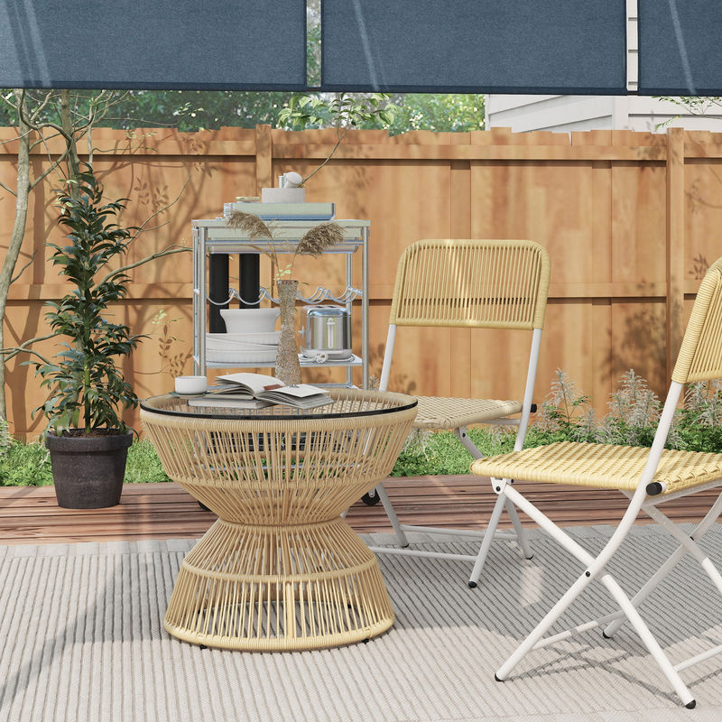 Outsunny Beistelltisch im Boho-Design aus Rattan mit Hartglas Tischplatte, Farbe: Braun/Beige, Durchmesser: 60 cm, Höhe: 30 cm - Bild 2