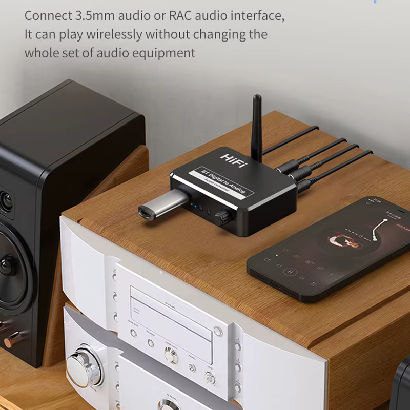 VAORLO Digital zu Analog Audio DAC Konverter mit Bluetooth 5.1, Optical Toslink zu 3,5 mm AUX und RCA L/R, Schwarz - Bild 4