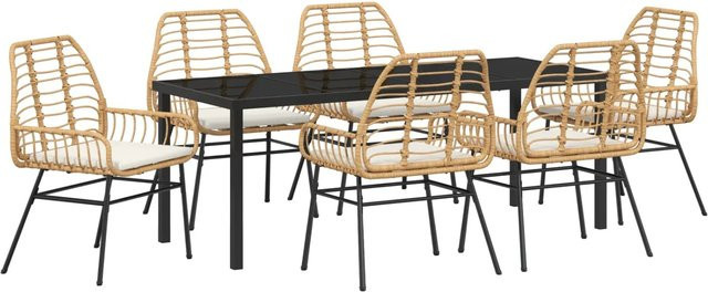 vidaXL Garten Essgruppe aus Poly-Rattan und Glas in Braun, 7-teiliges Set für Terrasse und Garten - Bild 1