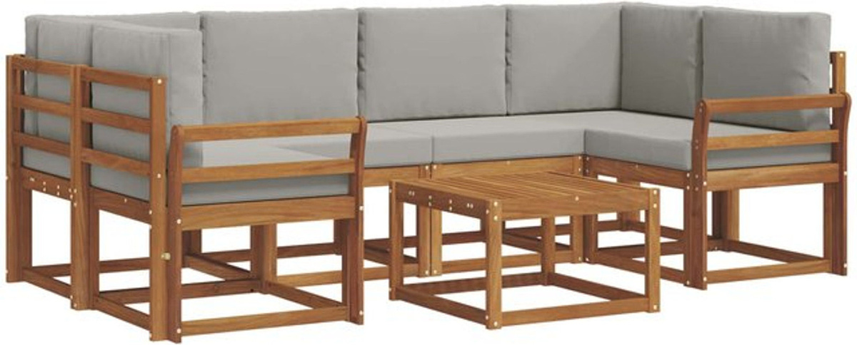 vidaXL Outdoor-Sofagarnitur aus Akazienmassivholz mit 7-teiligem Set und Kissen in Natur und Hellgrau - Bild 1