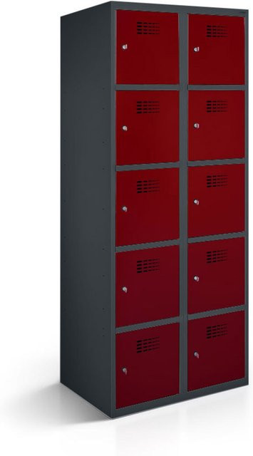 rotstahl Fächerschrank mit 10 Fächern und Scharniertüren, Farbe Bordeaux mit anthrazitgrauem Korpus, B/T/H: 80 x 50 x 180 cm - Bild 1