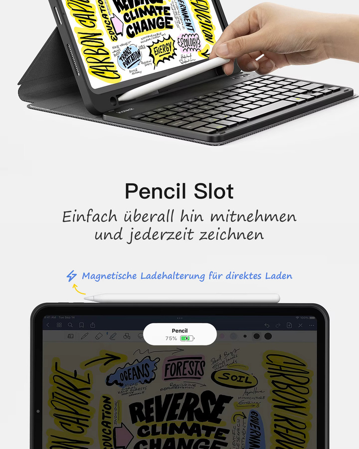 Inateck Ultraleicht Tastatur Hülle für iPad 11 Zoll und iPad Air 11 Zoll, Schwarz, Modell KB04002 - Bild 6