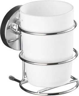 WENKO Milazzo Zahnputzbecher 2er Set aus Edelstahl und Kunststoff in Weiß und Chrom, B/T/H: 11,5 x 7,5 x 9,5 cm - Bild 1