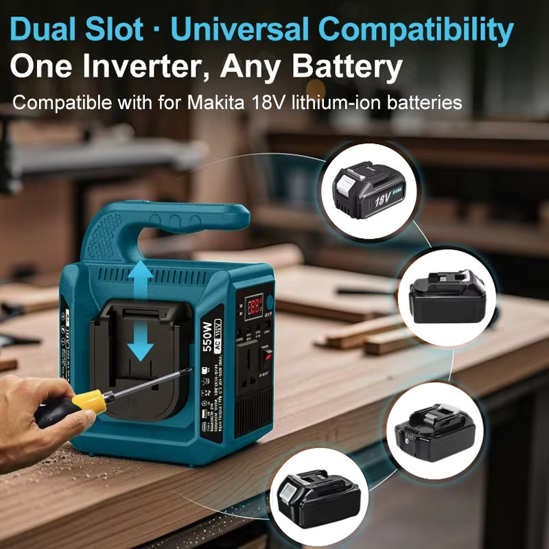 Makita Tragbare Powerbank mit 550W Sinuswellen-Wechselrichter für 18-21V Lithium-Akkus in Blau - Bild 4