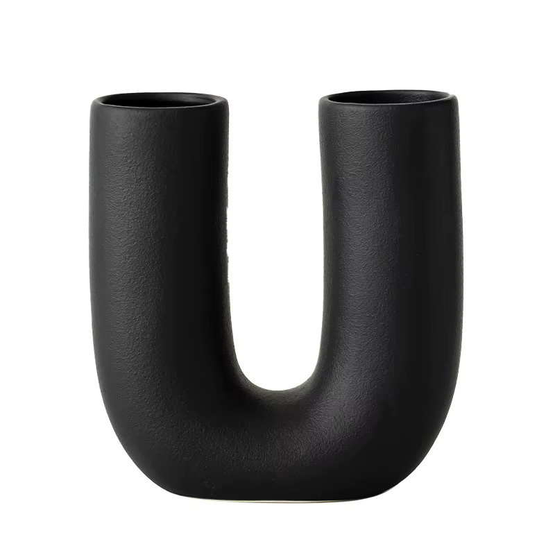 U-förmige Keramikvase in Schwarz für Tischdekoration und Wohnzimmer - Bild 3