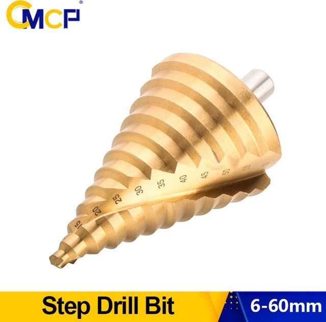 CMCP HSS-Stufenbohrer mit Titanbeschichtung in Gold, Spiralnut Pagoden-Lochschneider mit dreieckigem Schaft für Elektrowerkzeuge, 6–60 mm - Bild 1