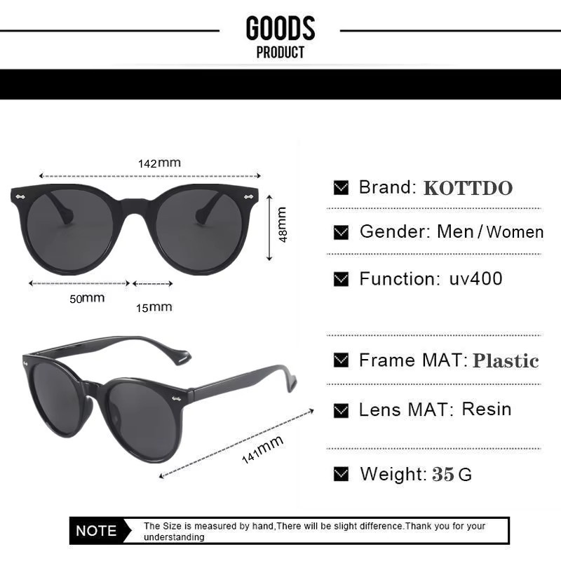 Samjune Sonnenbrille, Rund, Vollrand, Schwarz, Unisex, Kunststoff - Bild 4