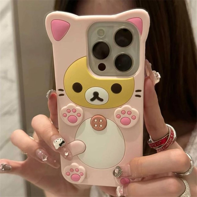 Silikon Handyhülle mit 3D Katzenpfote und Bär Design für Apple iPhone 11 bis 16 Pro Max in Pink und Transparent - Bild 1
