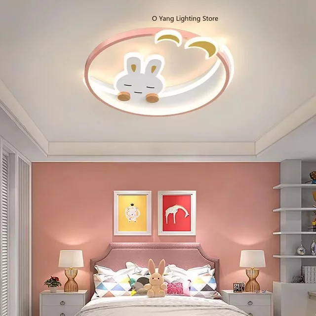 JIANKEXING Deckenleuchte für Kinderzimmer mit Cartoon Rosa Kaninchen und Mond, dimmbar, Farbe: Pink/Weiß - Bild 1