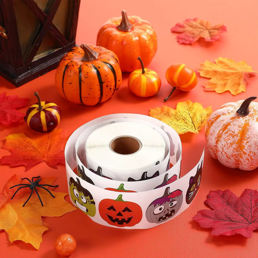 500 Stück TYFYO Halloween-Aufkleber mit 8 Kürbis-Designs, Mehrfarbig, Durchmesser: 3,048 cm - Bild 5