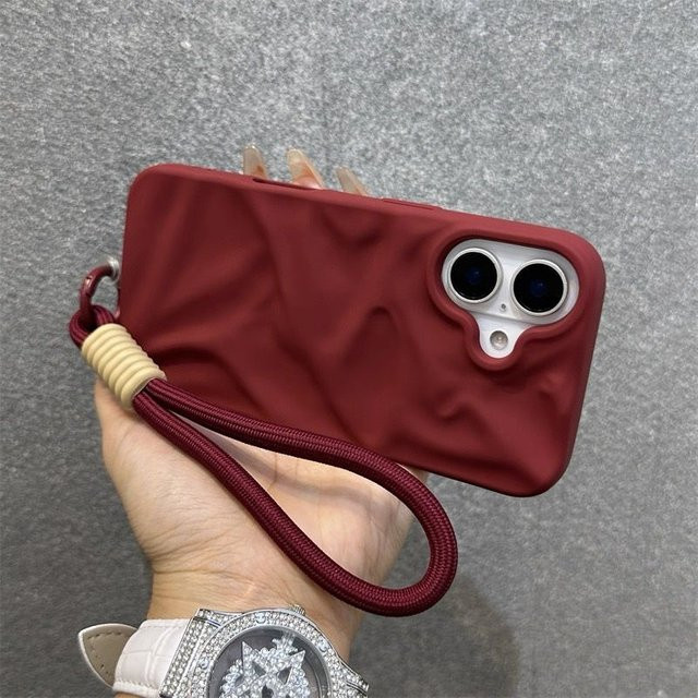 Matte Handyhülle mit Handgelenk-Gurt im Candy Ripple Design für Apple iPhone 17 16 15 14 13 12 11 Pro Max in Beige - Bild 1