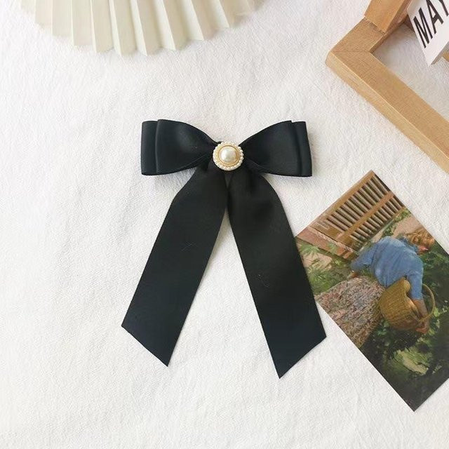Brosche Schwarze Satinband Schleife, Perle, Damen - Bild 1