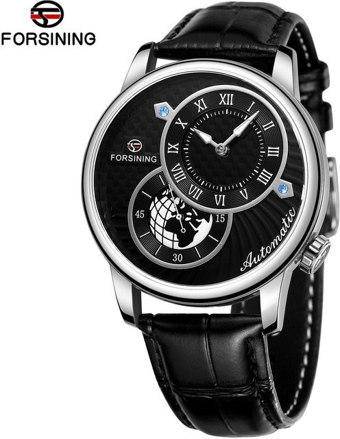 FORSINING Armbanduhr Automatik, Edelstahl, Leder, schwarz/silber, Herren - Bild 1