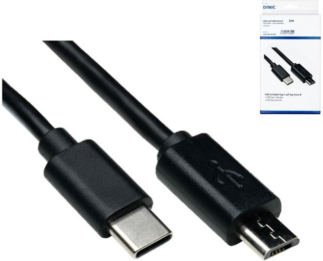 DINIC Micro-USB auf USB-C Kabel, Schwarz - Bild 1