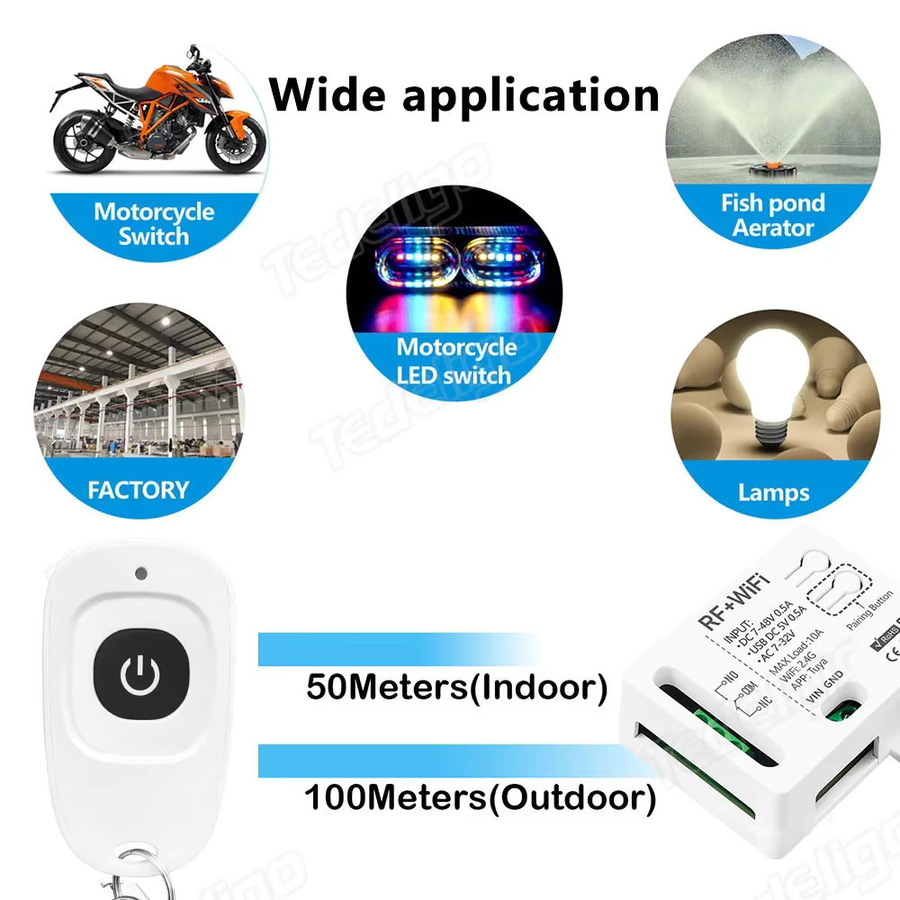 Tuya WiFi Drahtloser Lichtschalter mit Trockenkontakt-Relais von Tedeligo, kompatibel mit Alexa und Google Home, Farbe: Weiß - Bild 2