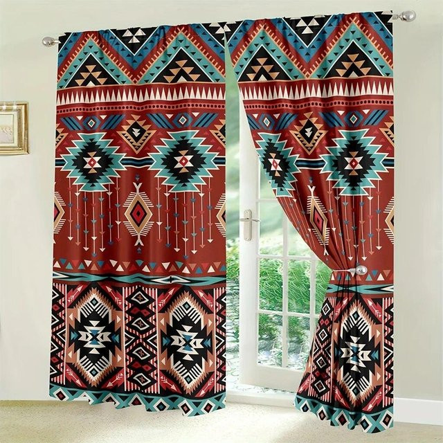 2er-Set Floral Boho Vorhänge von A Family Of Home Textiles mit buntem Blumenmuster, semi-transparent, Mehrfarbig, Breite: 100 cm, Höhe: 240 cm - Bild 1