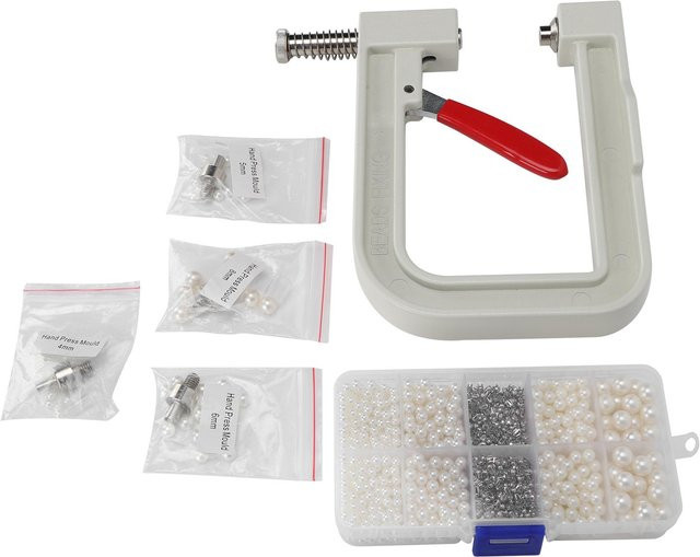 OutsideWorld Perlen Setz Handpresse Set für DIY Dekoration an Kleidung, Hüten und Schuhen, Farbe: Weiß - Bild 1