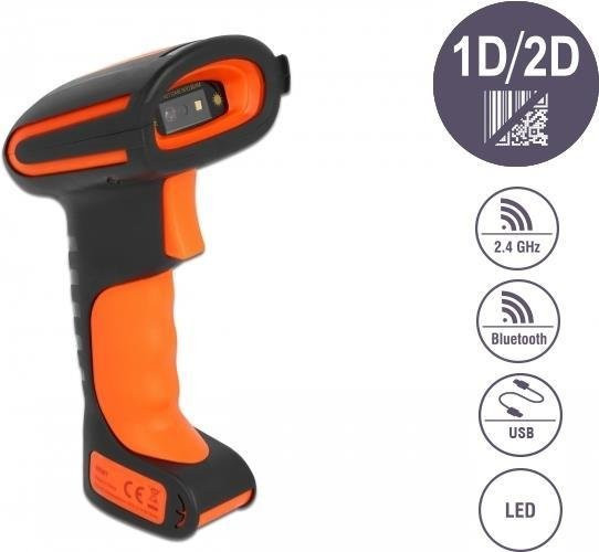 Delock 2D Barcode-Scanner Handheld mit Bluetooth und USB in Schwarz und Orange (90507) - Bild 1