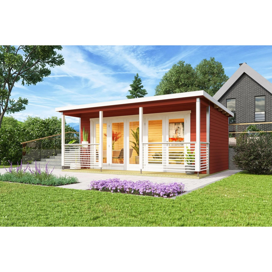 Lasita Blockbohlenhaus Liverpool Gartenhaus mit Flachdach in Rot, B/H/T: 580 x 239,4 x 430 cm - Bild 2