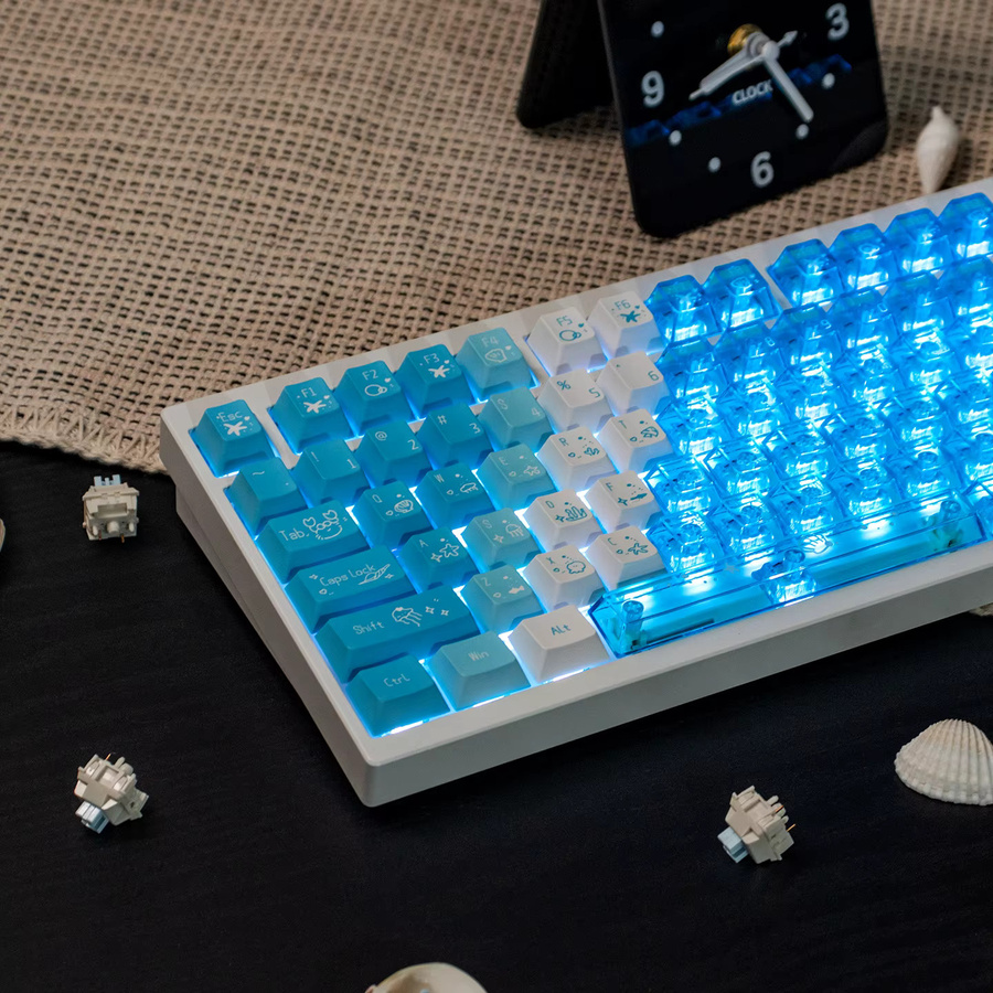 Venit Keys Tastenkappen Set mit 150 Tasten in Blau und Transparent, RGB-kompatibel, Cherry Profile, Dye-Sub-Verfahren aus PC und PBT für mechanische Tastaturen - Bild 6