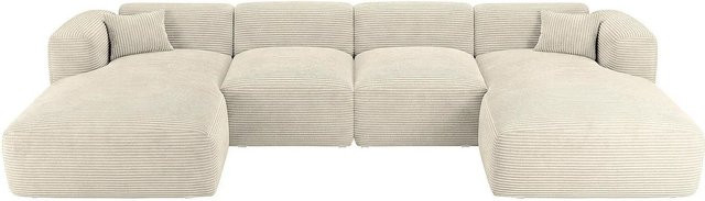 Maison Céphy Sofa Pogni in Beige mit Cord- und Samtbezug, Breite: 356 cm - Bild 1