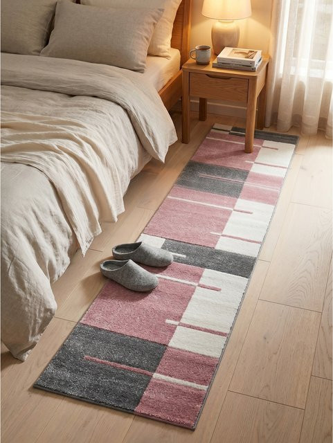 Kurzflorteppich LATEMAR von Kadima Design, kariert, Rosa, B: 80 cm, L: 300 cm - Bild 1