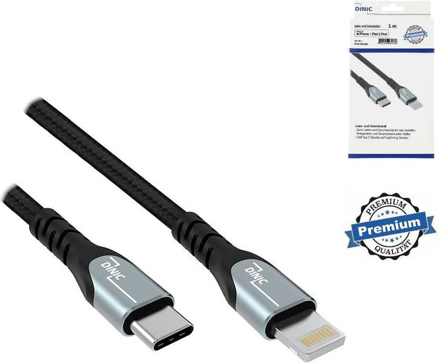 DINIC USB-C auf Lightning Sync- und Schnellladekabel, Schwarz, 1 m - Bild 1