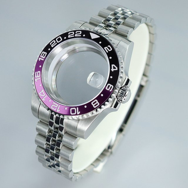 miaozhunke Uhrengehäuse Edelstahl, 40 mm, Saphirglas, Schwarz, Lila - Bild 1