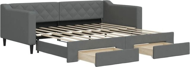 vidaXL Tagesbett ausziehbar mit Schubladen in Dunkelgrau mit Polsterung und Schaumstofffüllung B/T/H: 90 x 190 cm - Bild 1