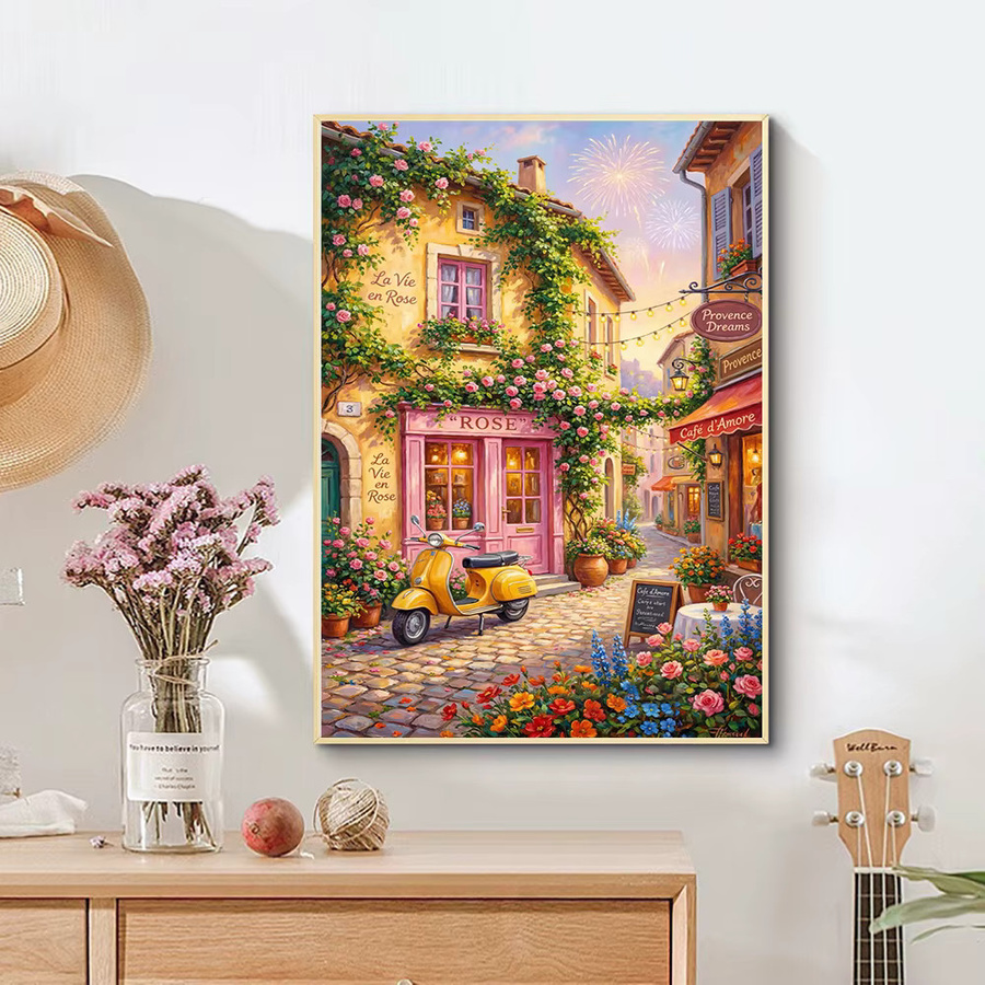 XUEQIXIAOZU Diamant-Malerei-Set Europäische Stadt mit Schloss und Blumenstraße, DIY Mosaik-Stickerei in Multicolour, B/H: 40 x 30 cm - Bild 2