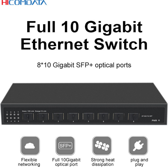 HICOMDATA 8-Port 10G SFP+ Ethernet Switch Unmanaged und L3 Managed Netzwerk-Switch in Schwarz - Bild 1