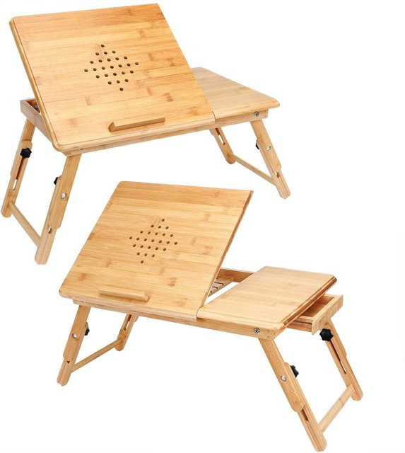 Casaria 2er-Set Laptoptisch aus Bambus in Braun mit höhenverstellbarer und neigbarer Tischplatte, B/T/H: 55 x 28 x 35 cm - Bild 1
