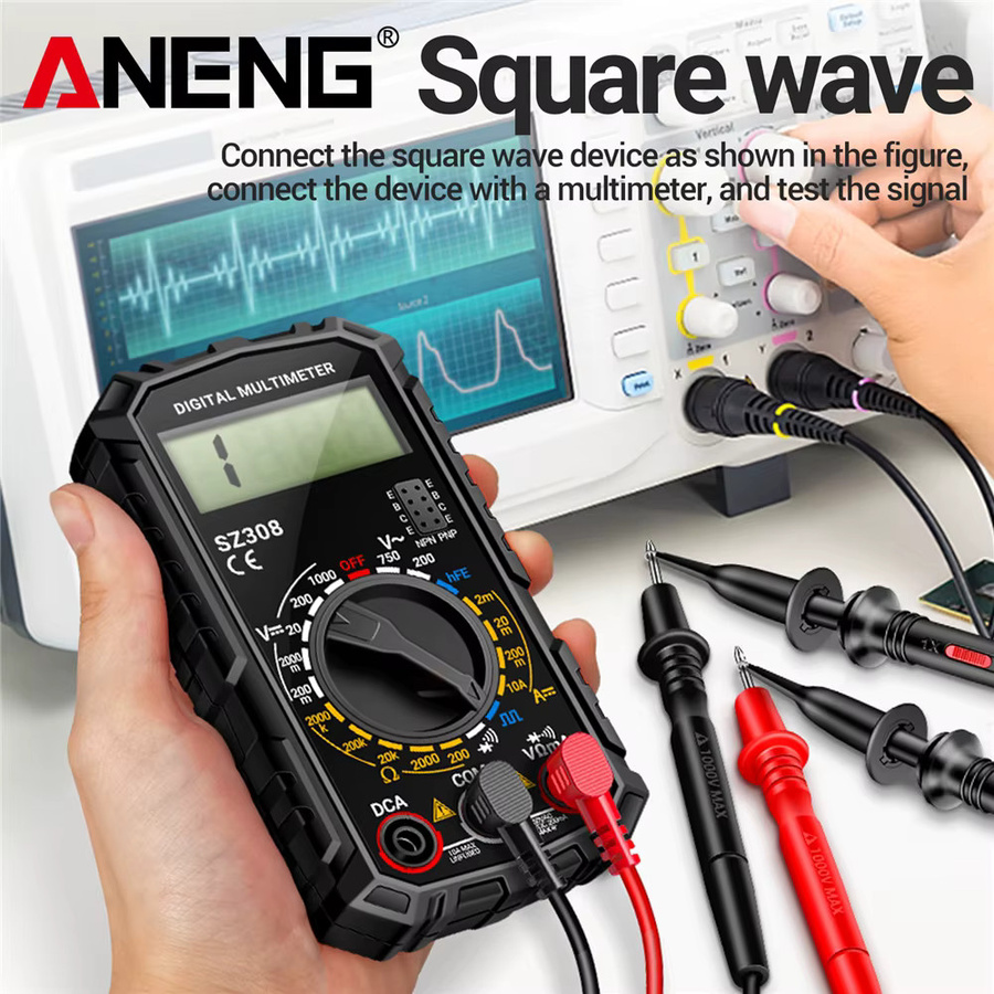 Digitales Multimeter ANENG SZ308 in Schwarz zur Messung von AC/DC Strom, Spannung und Widerstand mit LCD-Hintergrundbeleuchtung und Rechteckwellen-Testfunktion - Bild 2