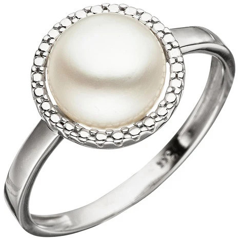 Colfem Ring 333 Weißgold, Perle, Damen, Ringgröße 50 - Bild 1