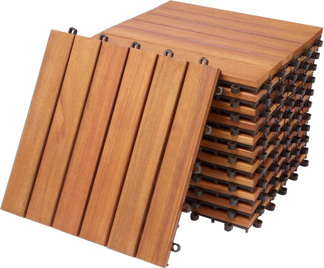 Casaria Holzfliesen aus Eukalyptusholz in Braun, 11er-Set, B/T: 30 x 30 cm mit Click-System - Bild 1