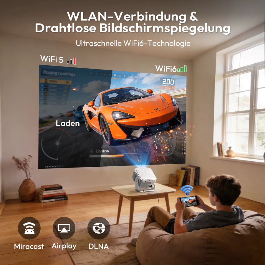 XGODY Gimbal 7 Beamer mit 900 ANSI, 8K Auflösung, Android 14.0, 2GB+16GB, Autofokus, Keystone-Korrektur, Wifi6 und Bluetooth 5.4, Weiß - Bild 6